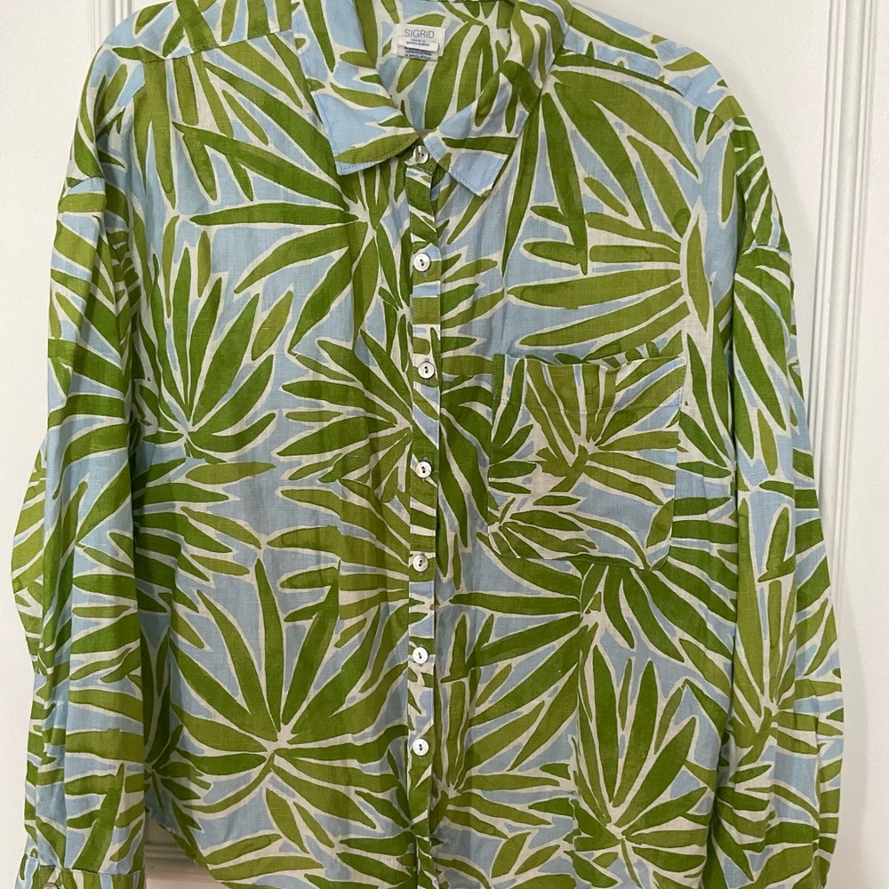 Linen Green and Blue  women’s Shirt